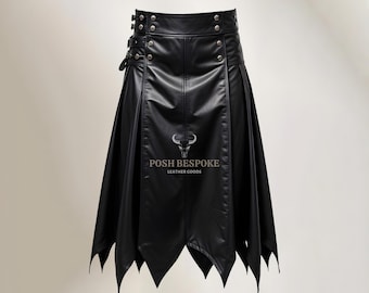 Kilt de couro preto feito à mão para Halloween para homens - kilt gladiador de couro real masculino - kilt de couro preto - tamanho customizável