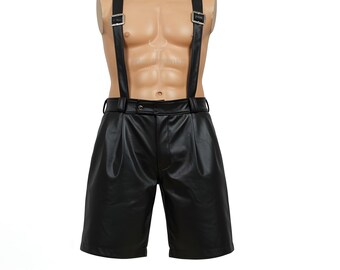 Men's Real Leather Gay Shorts Chap Style with Harness | Fetish clubwear | Festival Costume | Pride outfit