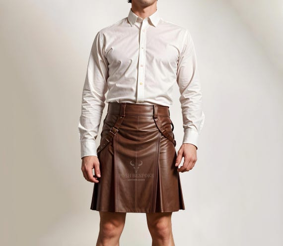 Handmade Brown Leather Kilt For Mens - Real Leather kilt Men - Brown Leather Kilt - Size Customizable Kilt