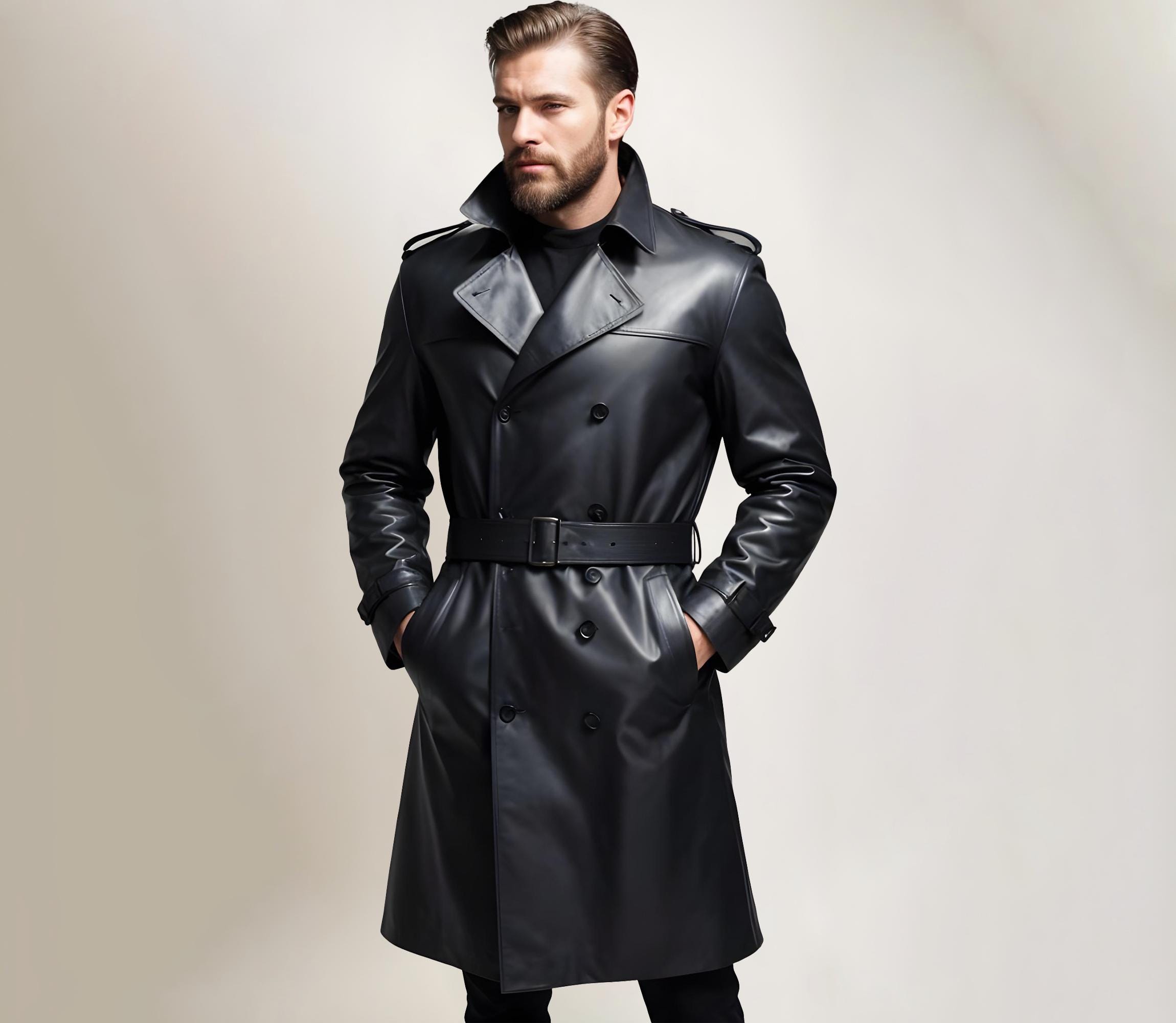 Buy Mens Leather Trench Coat Online In India - Etsy India 