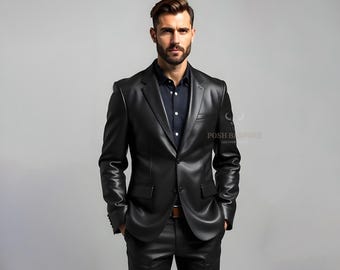 Handmade Black Leather Blazer Jacket | Real Leather Blazer For Men | Classic Leather Black Blazer | Black Leather Coat