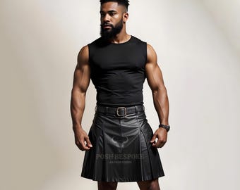 Handmade Black Leather Kilt For Mens - Real Leather kilt Men - Black Leather Kilt - Size Customizable Kilt