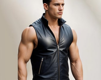 Handgemaakt echt zwart leren vest voor heren - Echt leren casual vest voor heren - Zwart leren vest - Maat aanpasbaar vest