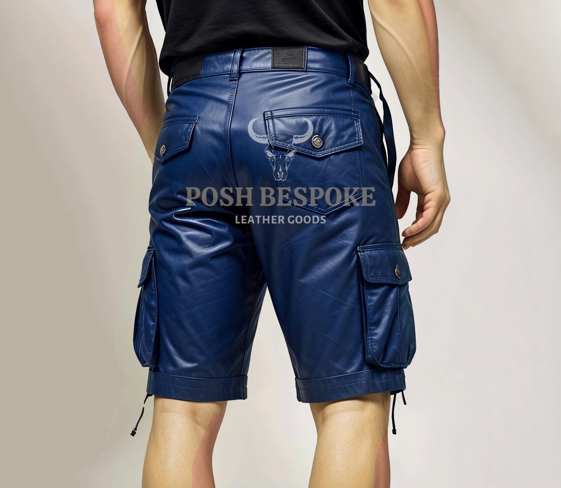 LEATHER CARGO SHORTS / BLK