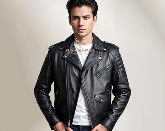 Handmade Genuine Black Leather Jacket For Men - Real Leather Biker Jacket Men - Black Leather Jacket - Customizable Jacket - Gift For Him