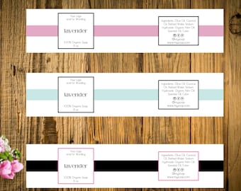 PRINTED-Customized  Solid Color Stripe Soap Bands, Belly Bands, Paper Product Bands, Product Packaging, Soap Packaging