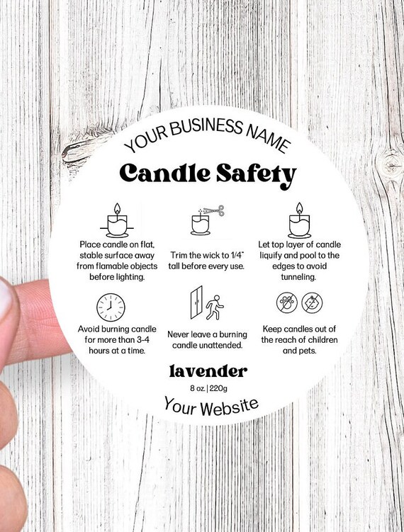 Printed Candle Warning Stickers/Labels, Candle Instruction Stickers/Labels,  Candle Safety Stickers/Labels, Candle Care, Candle Makers
