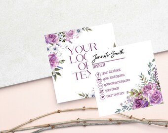 PRINTED-Purple Roses Social Media Cards, Thank You for Your Order Cards, Mini Thank You , Order Enclosure, Business Card, Calling Cards