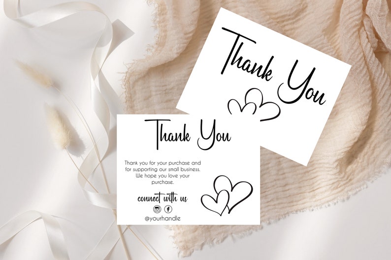 25 PRINTED Minimalist Double Heart Thank You for Your Business Card ...