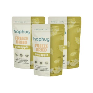 HapHug - Freeze Dried Pineapple Triple Pack (0.9 Ozx3), HapHug, Freeze Dried Pineapple Chips, Dried Dried Pineapple chunks, Pineapple Snacks