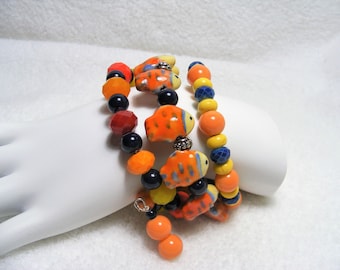 Goldfish Beaded Memory Wire Bracelet