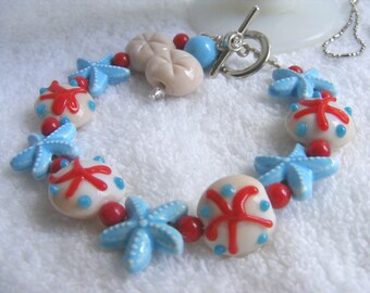 Blue Red White Starfish Toggle Close Bracelet