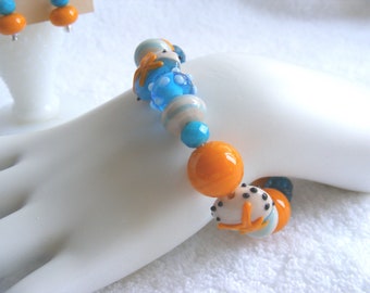 Orange and Turquoise Starfish Stretch Bracelet