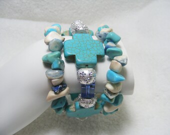 Turquoise Cross Stretch Bracelet Set (3)