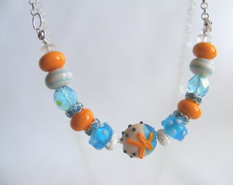 Orange and Turquoise Starfish Necklace