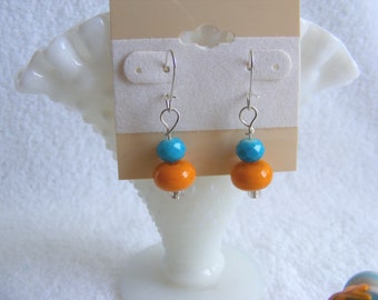 Orange and Turquoise Glass Bead Earrings