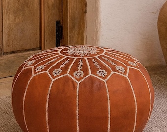 Pouf ottoman marocain en cuir fait main - Décoration d'intérieur Boho