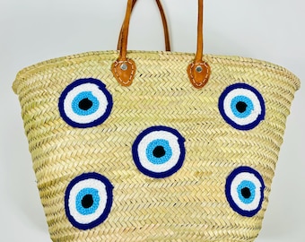 Moroccan Straw Tote Bag – Extra Large Handwoven French Market Basket, Boho Summer Beach Bag