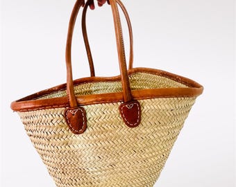 Moroccan Straw Tote Bag – Extra Large Handwoven French Market Basket, Boho Summer Beach Bag