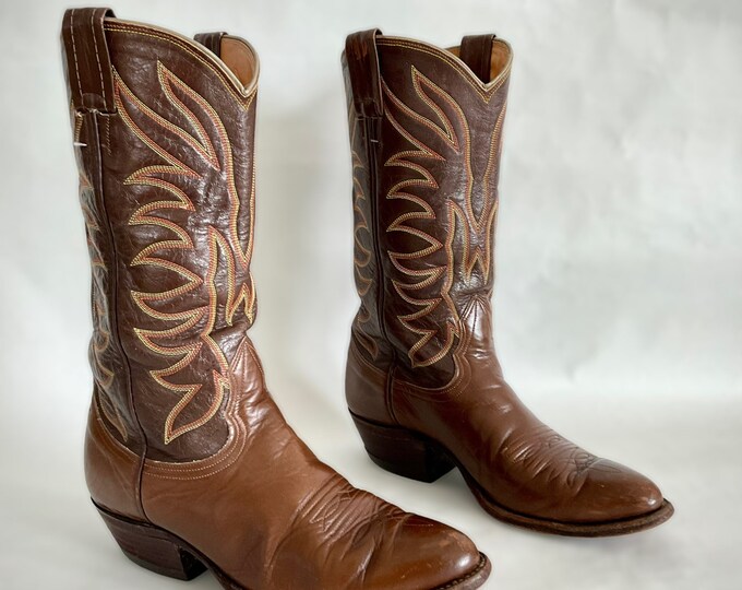 Vintage 1970s NACONA Two Tone Leather COWBOY Boots PHOENIX Stitch