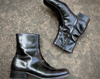RARE petite size vintage 1970s black leather zip up FLORSHEIM ankle boots chelsea women’s 8 BEATLE street walkin’ cheetah men’s 6.5 D mod