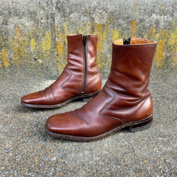 vintage whiskey brown leather ankle boots ROBLEE men’s us 7 1/2 D broken in rock n roll style biker WORK wear women's 9 1/2 chelsea