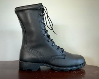 vintage 1990’s black leather COMBAT boots NOS men’s us 10 R street style unworn women’s 11 12 U S A steel toe biker motorcycle WORKWEAR jump