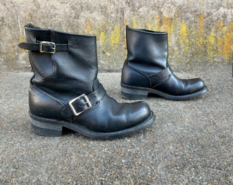 vintage 1980’s black leather FRYE engineer MOTORCYCLE boots women’s us 7 1/2 8 biker chic festival street GOTHIC style broken in