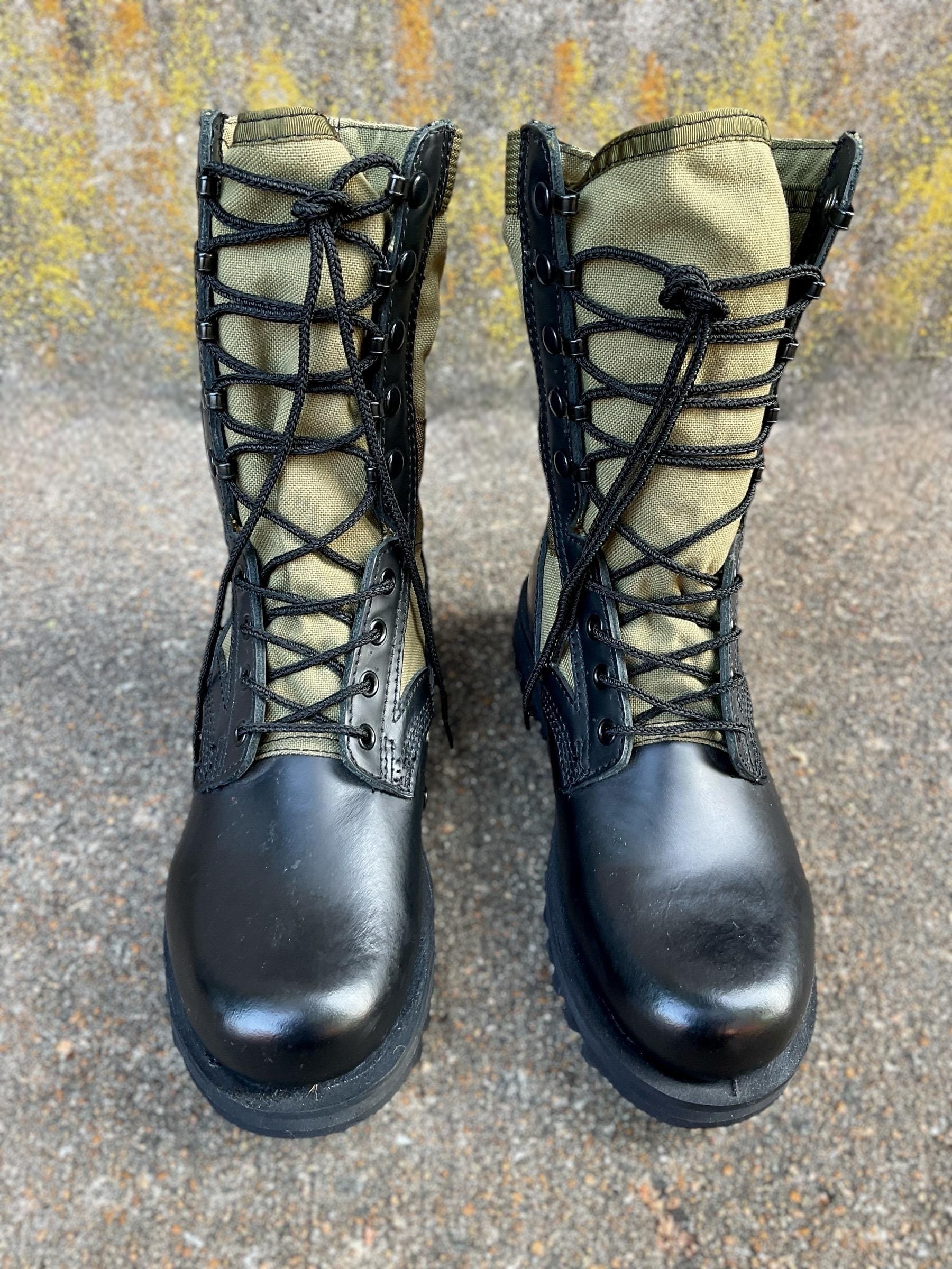 RARE Petite Vintage Black Leather Green Nylon JUNGLE Boots