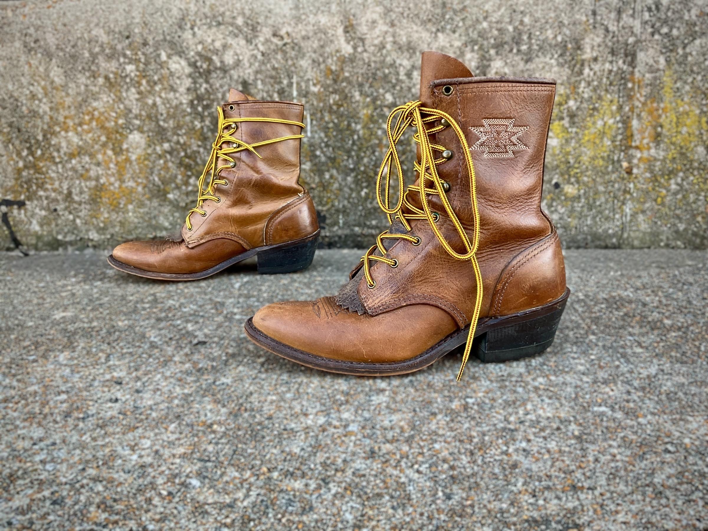 Bottes Western Vintage Justin Kiltie - Cuir Marron à Pompons - Taille 11.5 USA - Femme