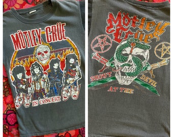 AWESOME vintage 1980’s MOTLEY crue double sided t-shirt heavy metal tee theatre of PAIN 1985 tour shout at the devil S thrashed altered 33”