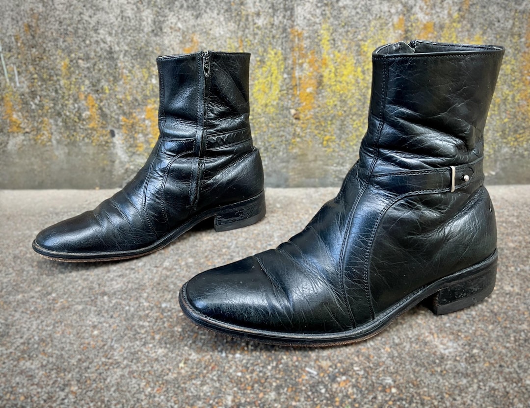 Chelsea Boots Toe Metal Chain Men Shoes Punk Wear Classic Ankle Boots