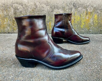 vintage 1980’s CORDOVAN red brown leather WESTERN ankle boots desert style biker motorcycle urban cowboy mens us 10 1/2 E E wide