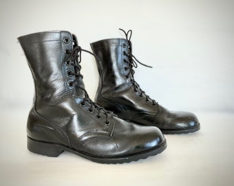 vintage 1980’s black leather COMBAT boots military issue WORK wear men’s 12 W motorcycle ro-search U S A biker punk army armed forces