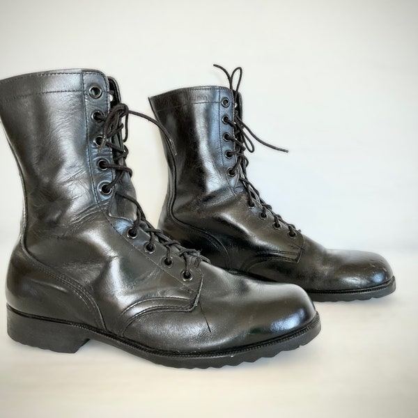 vintage 1980’s black leather COMBAT boots military issue WORK wear men’s 12 W motorcycle ro-search U S A biker punk army armed forces