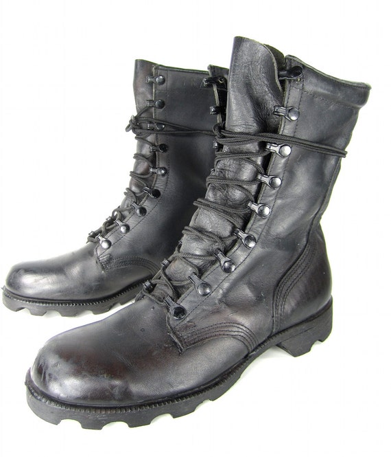 black leather military boots mens