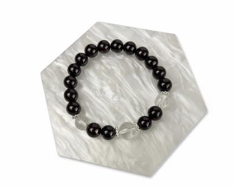 Garnet Bracelet with Clear Quartz, Silver Jewelry