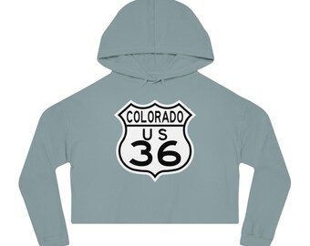 Colorado US 36 Women's Crop Hoodie - Mountain Vibes, Cozy Mountain Apparel, Hoodie for Her, Colorado Gifts, Cropped Sweatshirt