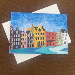 Tarjeta de felicitación con collage de papel de los canales de Ámsterdam