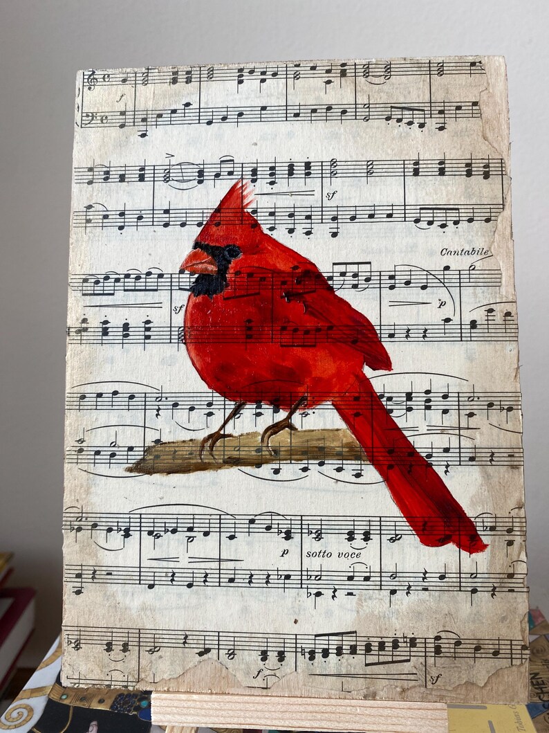Oil Painting of a Cardinal on Vintage Sheet Music - Etsy