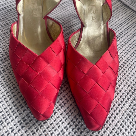 80's Red Satin Woven Petra Firenze Holiday Heels