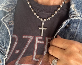 New - All Stainless Steel - Ball chain Necklace with a Cross Charm - Waterproof, Rust Proof, Strong and Durable - Perfect Gift - Bestie Gift