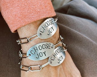 Hand Stamped ID style Bracelet - Choose Joy