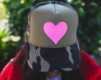 Hot Pink Heart Camo Trucker Hat - Snap back - Otto - Everyday All Day