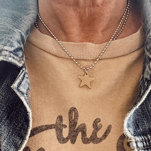 Mixed metal Star Necklace - Brass Star Charm strung on a Stainless Steel Ball Chain