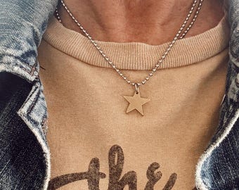 Mixed metal Star Necklace - Brass Star Charm strung on a Stainless Steel Ball Chain