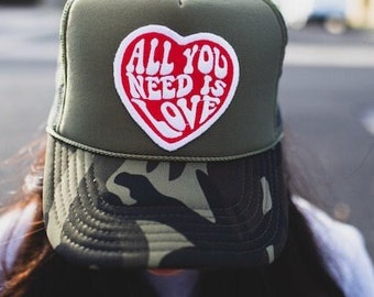 All You Need Is Love Heart Dark bCamo Trucker Hat - Snap back - Otto - Valentines Day