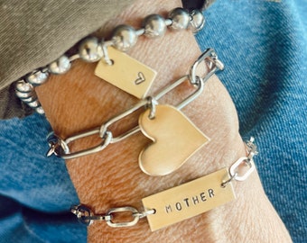 Mixed Metal Mother Set - Hand Stamped Stainless Steel and Brass - Mother Day Gift