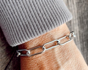 Large Chunky Stainless Steel Paper Clip Chain Bracelet