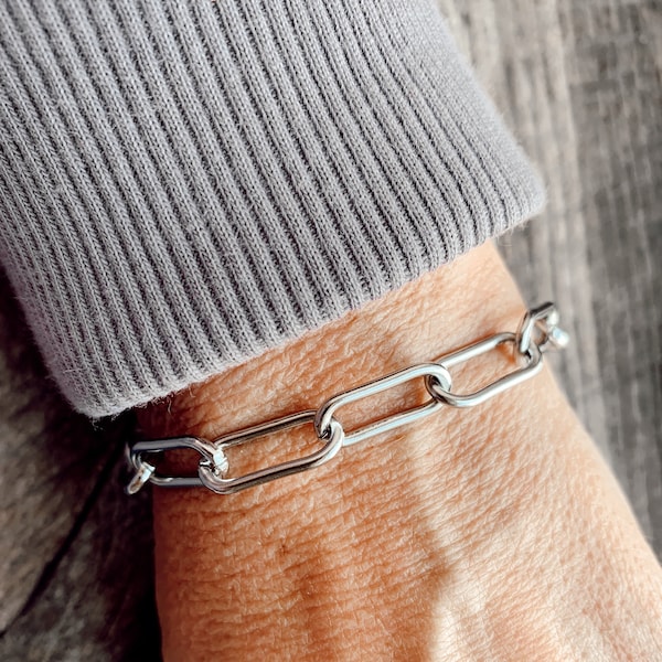 Large Chunky Stainless Steel Paper Clip Chain Bracelet